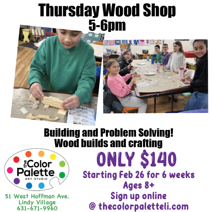 Feb /March Kids/Teens Wood Shop Thurs at 5pm