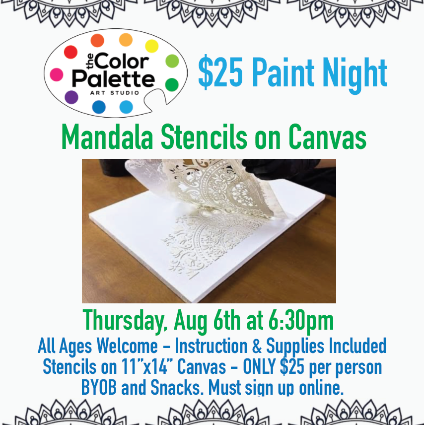Mandala Stencils on Canvas - $25 Paint Night